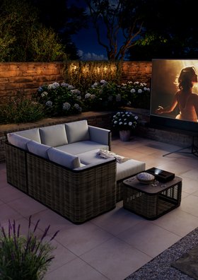 GoodHome Atar Beige Rattan effect 5 Seater Garden furniture set