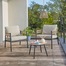 GoodHome Siliana Beige & Black Metal 2 seater Bistro set