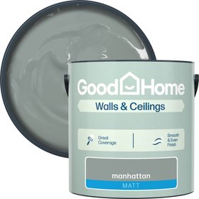 GoodHome Manhattan Matt Wall & ceiling Emulsion paint, 2.5L - Grey