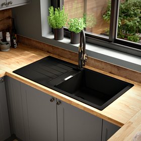 GoodHome Torla Matt black Composite quartz 1 Bowl Sink & drainer 1000mm x 1000mm