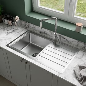GoodHome Quassia Brushed Stainless steel 1 Bowl Kitchen sink With compact drainer 505mm x 635mm