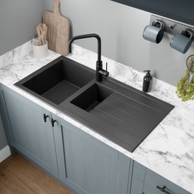 GoodHome Keluak Black Resin 1 Bowl Sink & drainer 500mm x 620mm