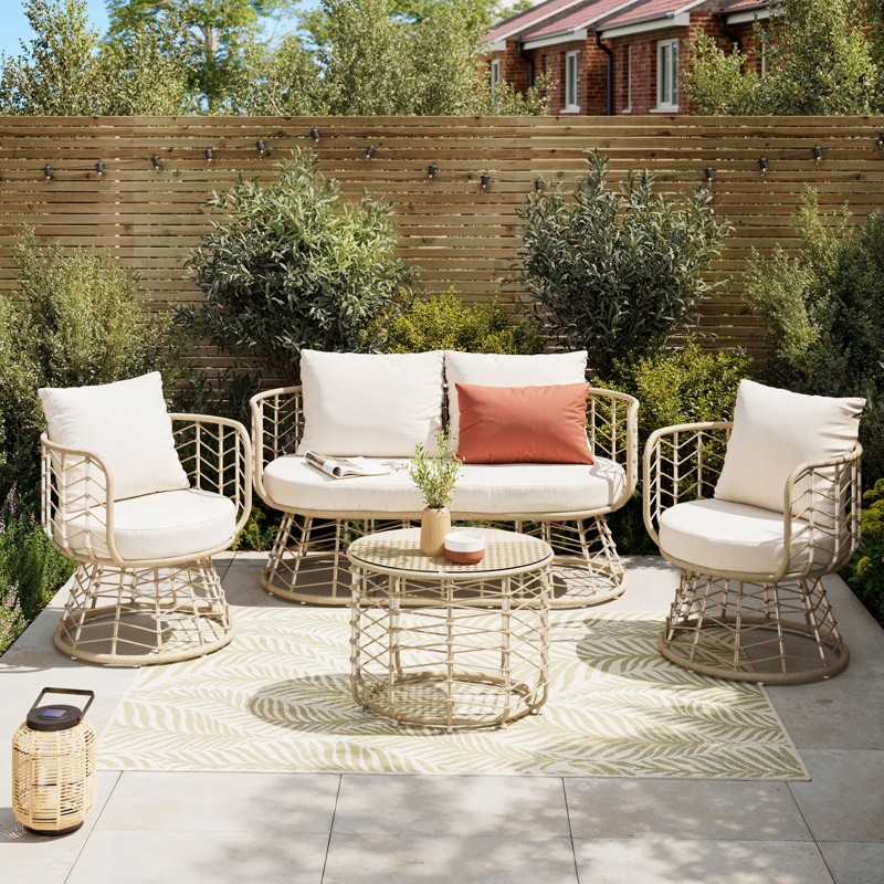 GoodHome Omalos Matt Beige Rattan effect 4 Seater Coffee set