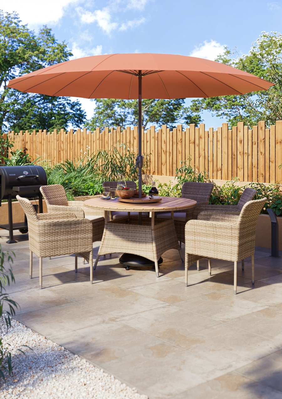 GoodHome Elos Beige Rattan effect 6 seater Dining set