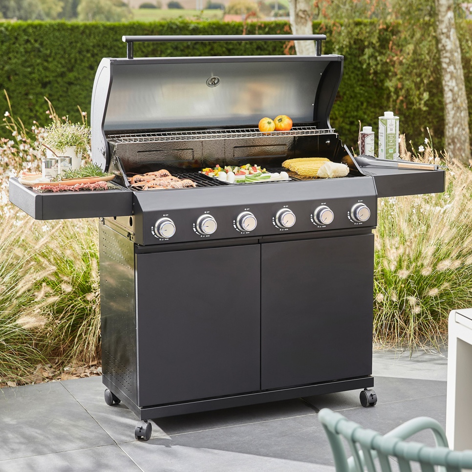 GoodHome Praden Black 6 burner Gas BBQ