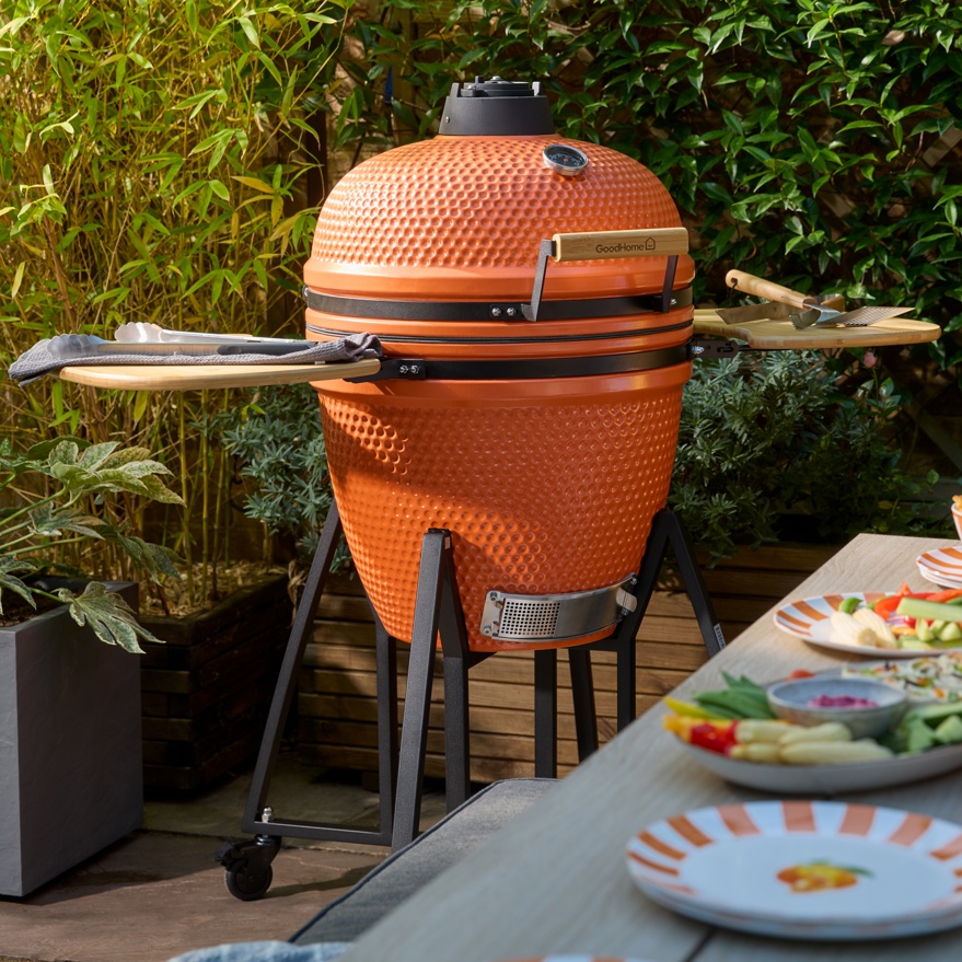 GoodHome Sagami Orange Ceramic Charcoal Kamado Egg BBQ