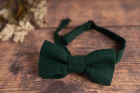 Dark Forest Green Linen Bow Tie