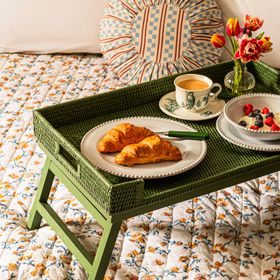 Rattan Breakfast Tray - Green