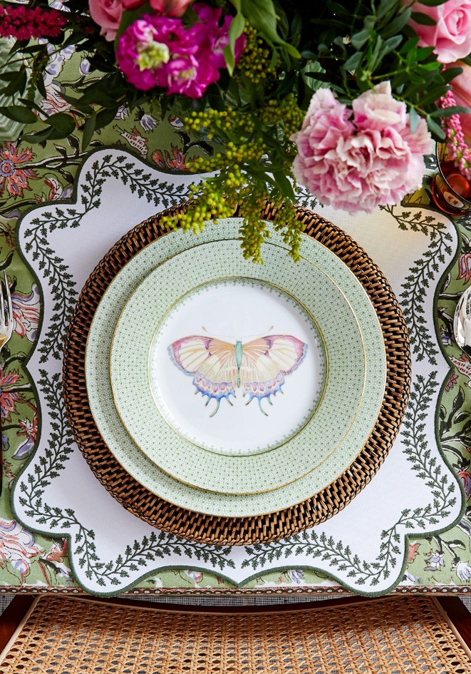 Green Apple Lace Plate Butterfly Side/Pudding Plates  - Set of 4