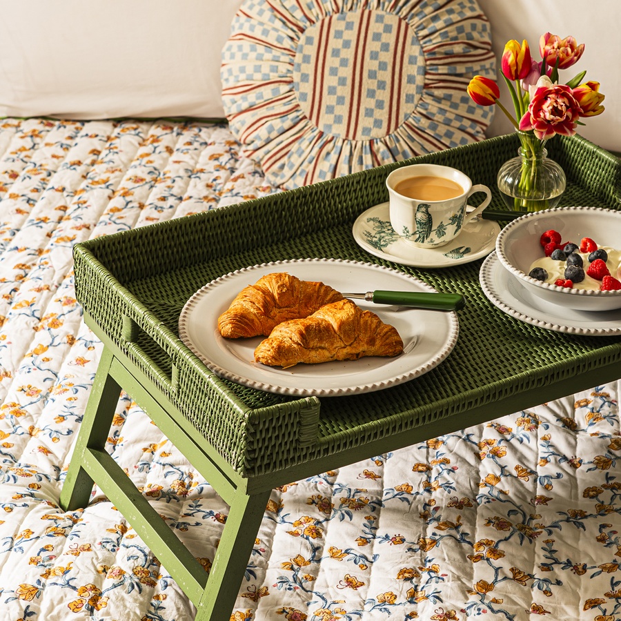 Rattan Breakfast Tray - Green
