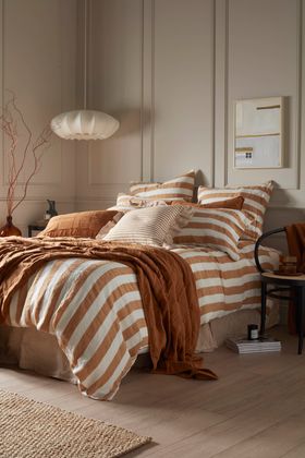The Roost Secret Linen Store Amber Cora Stripe 100% Linen Duvet Cover, From £175