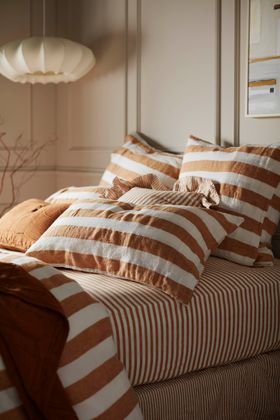 The Roost Secret Linen Store Amber Cora Stripe 100% Linen Duvet Cover, From £175