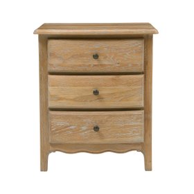 Camille Limewash Oak 3 Drawer Bedside Table