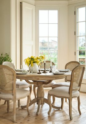 Camille Limewash Oak Round Extending Dining Table