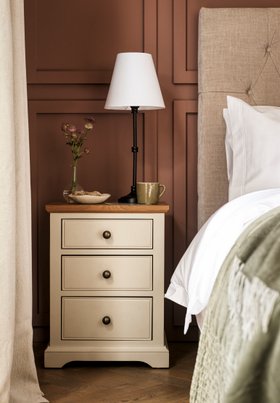 National Trust Chastleton Stone And Mellow Oak 3 Drawer Bedside Table