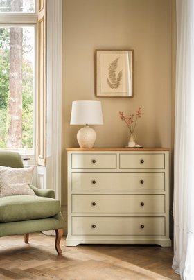 National Trust Chastleton Stone And Mellow Oak 5 Drawer Chest