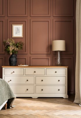 National Trust Chastleton Stone And Mellow Oak 7 Drawer Wide Chest