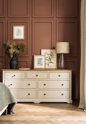 National Trust Chastleton Stone And Mellow Oak 7 Drawer Wide Chest