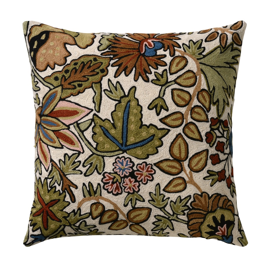 Trailing Flowers Crewel Cushion Plum