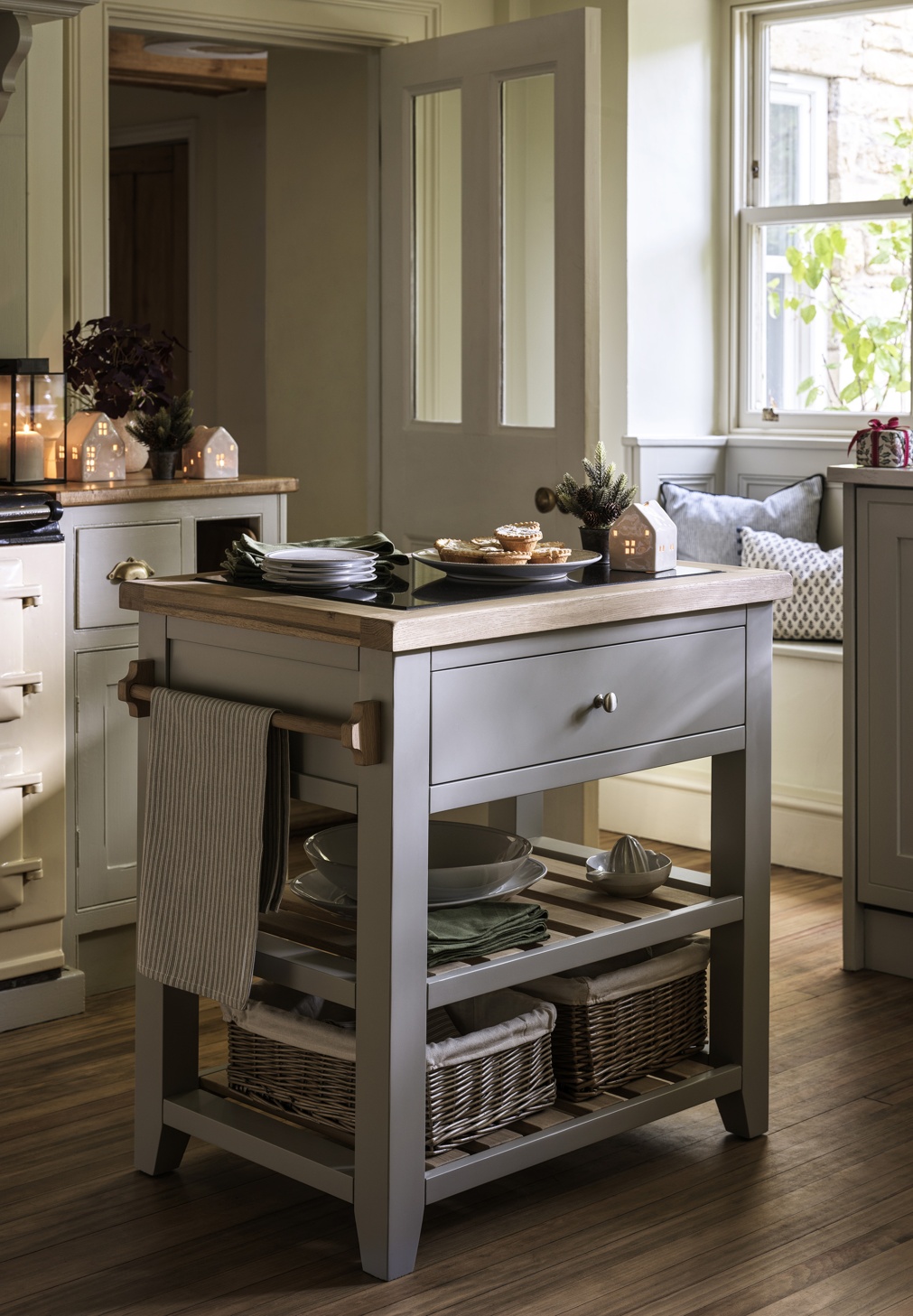 Chester Dove Grey Small Kitchen Island with Granite Top
