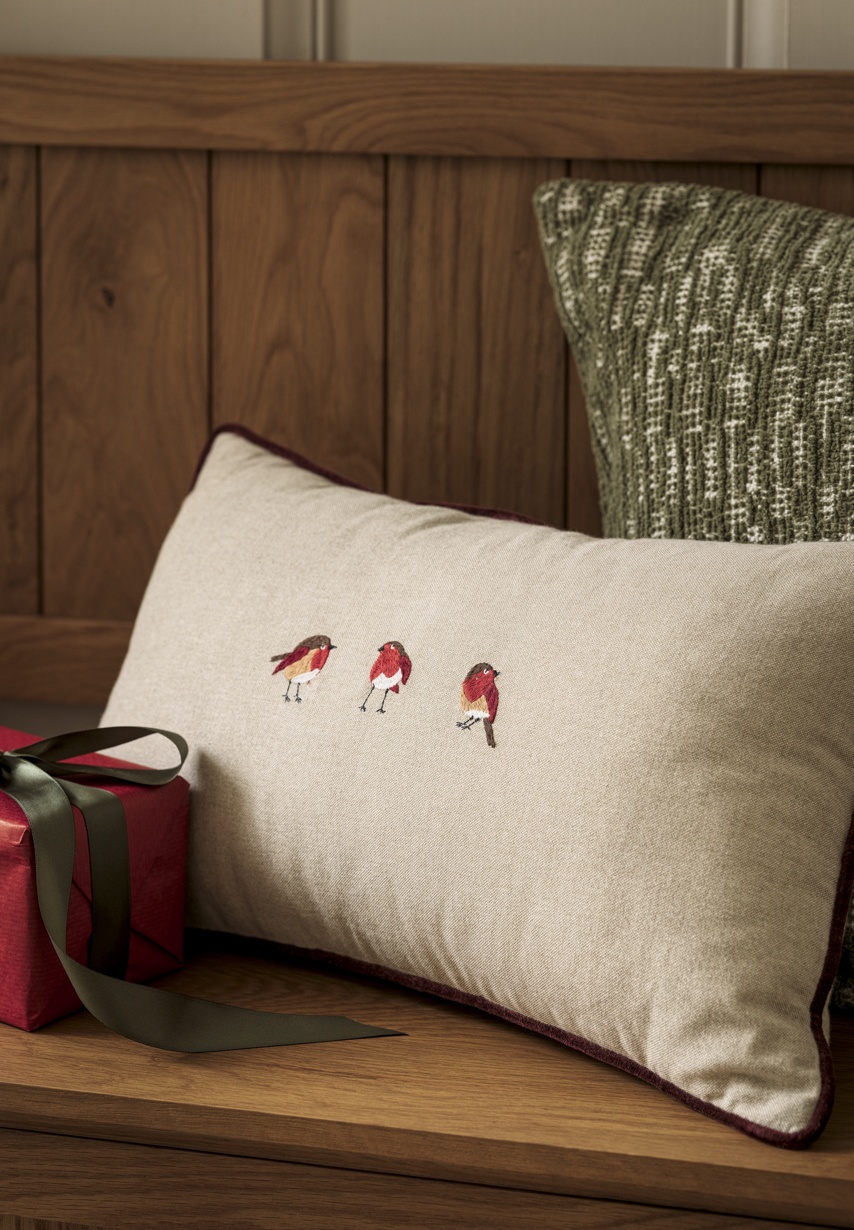 Yuletide Robin Cushion