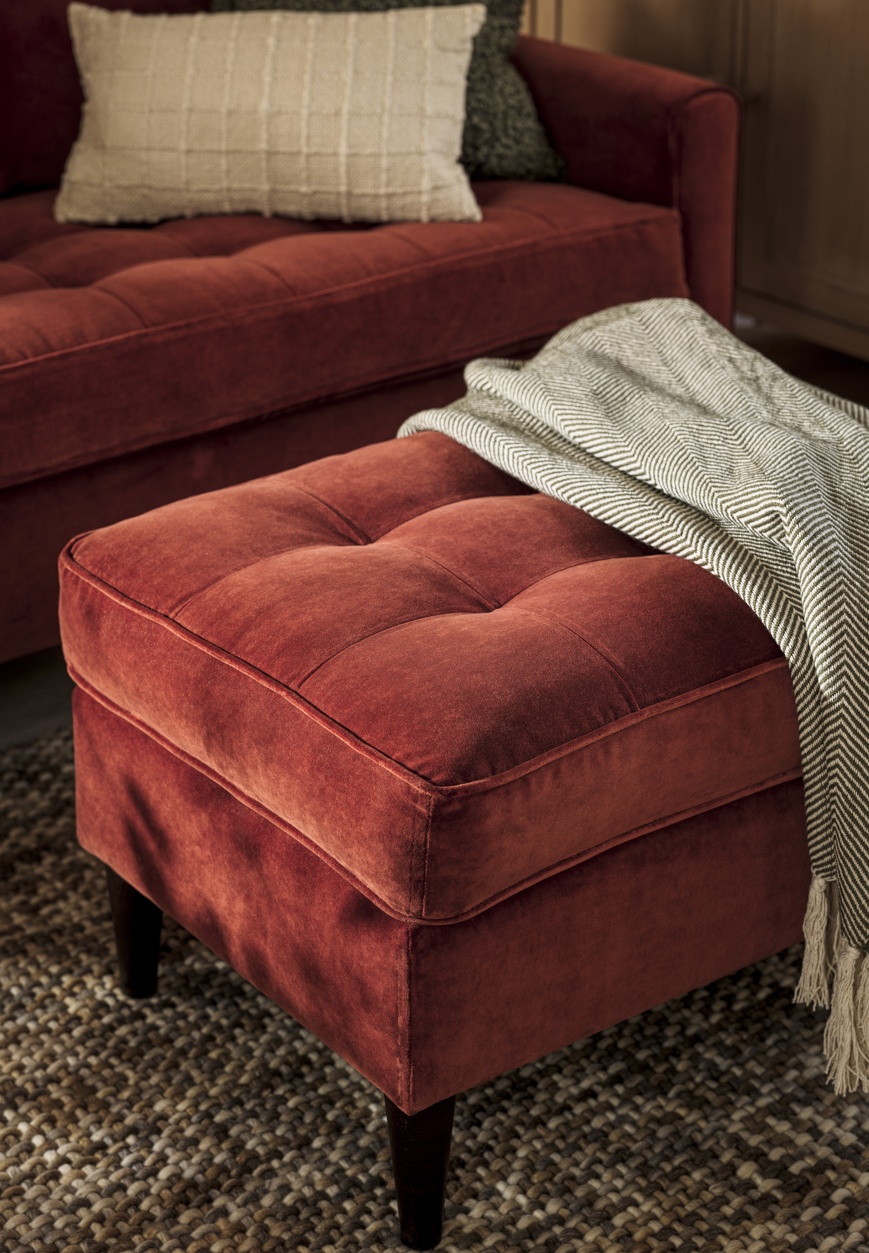 Saxon Small Footstool Matt Velvet Brick