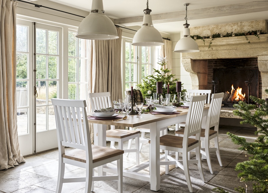 Chester Pure White 6-10 Seater Dining Table and 6 Dining Chairs