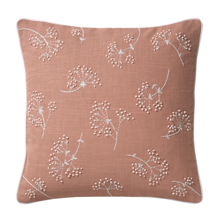 Cotton Slub Cushion With French Knots And Embroidery in Pale Old Rose