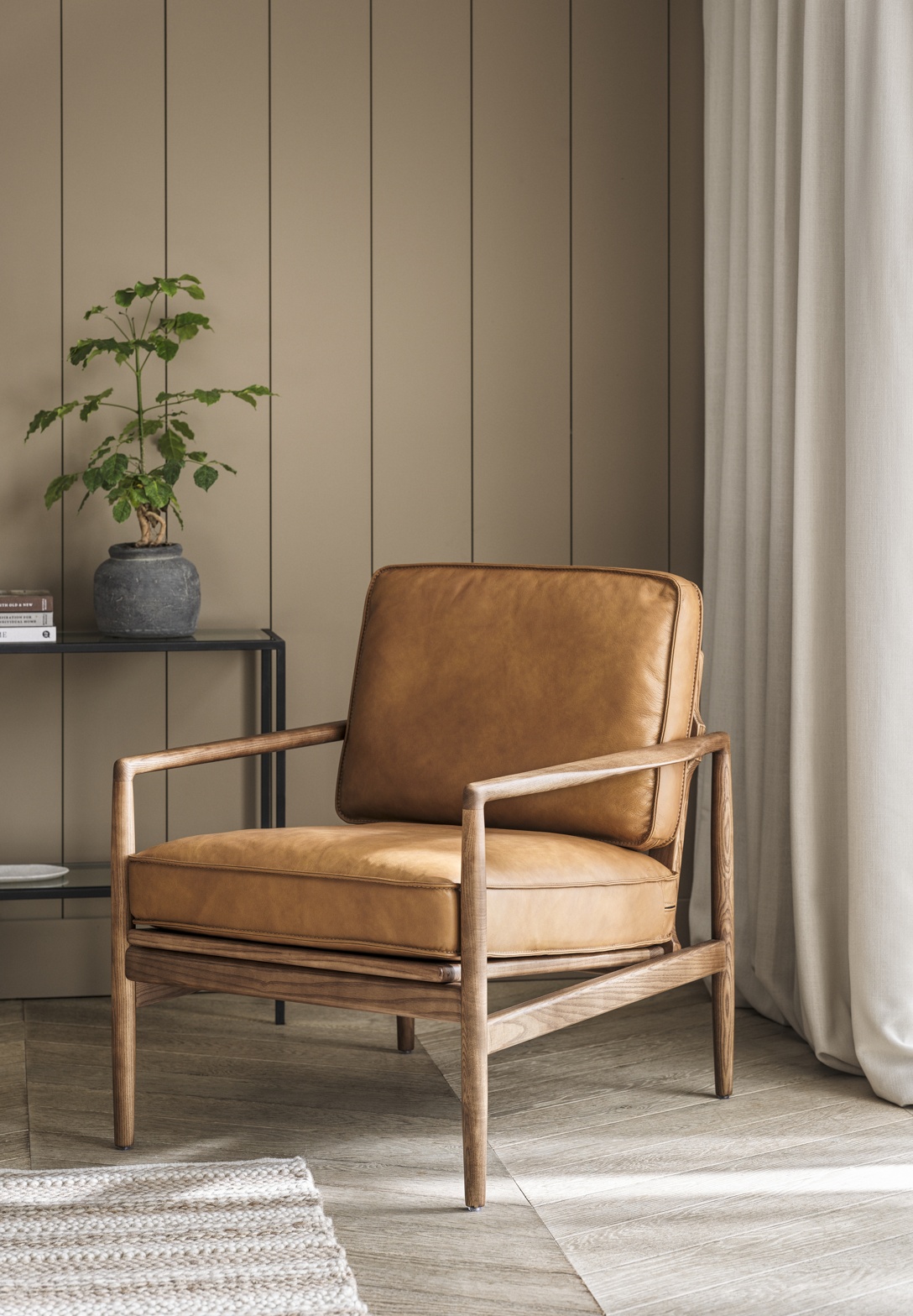 Oliver Armchair in Tan Premium Leather