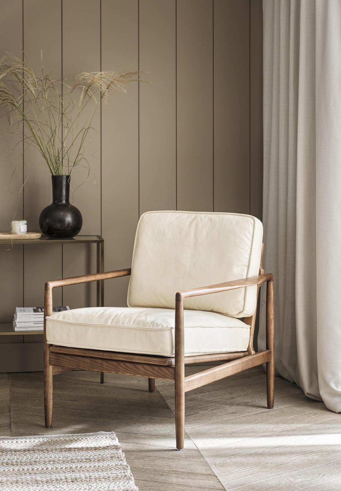 Oliver Armchair in Ivory Premium Leather