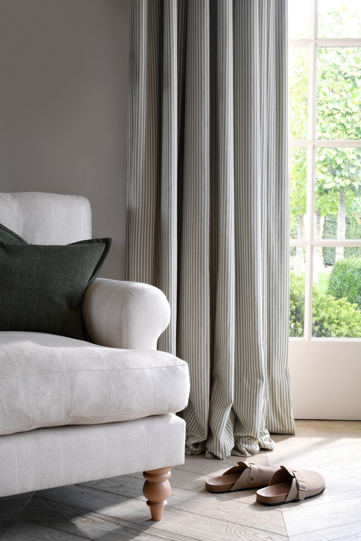Lansdown Ticking Stripe Apple Green Curtain Pair from £65