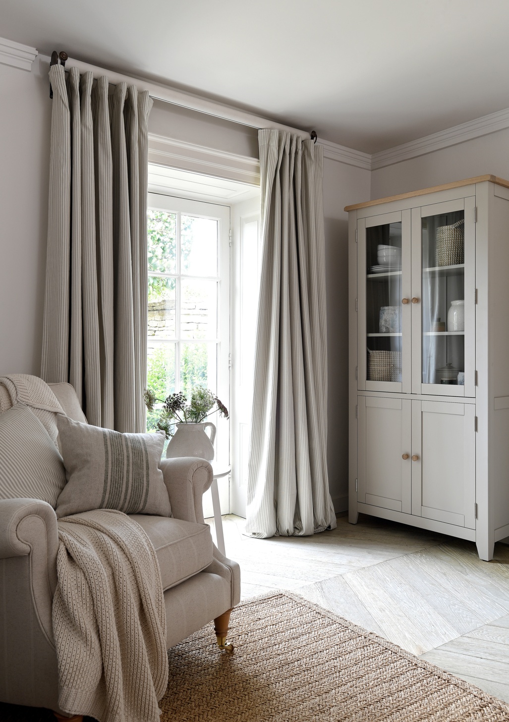 Lansdown Ticking Stripe Curtains Pair in Natural from £65