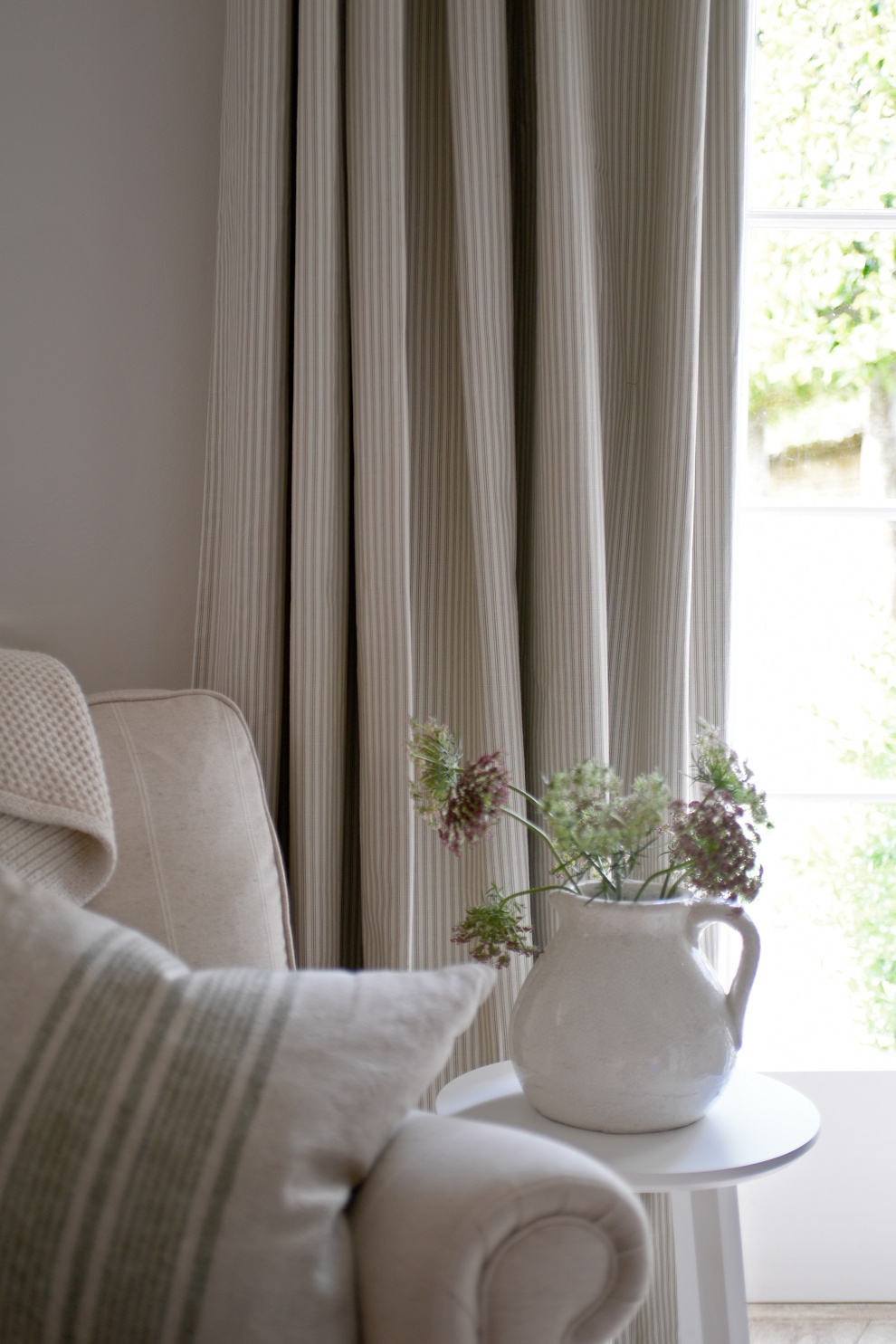 Lansdown Ticking Stripe Curtain Pair in Natural from £65
