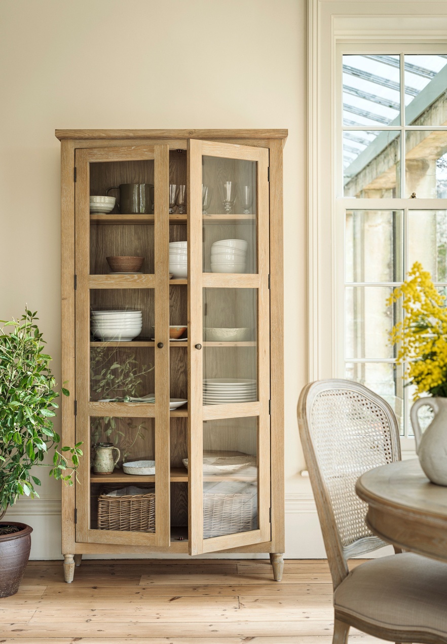Camille Limewash Oak Glass Display Cabinet