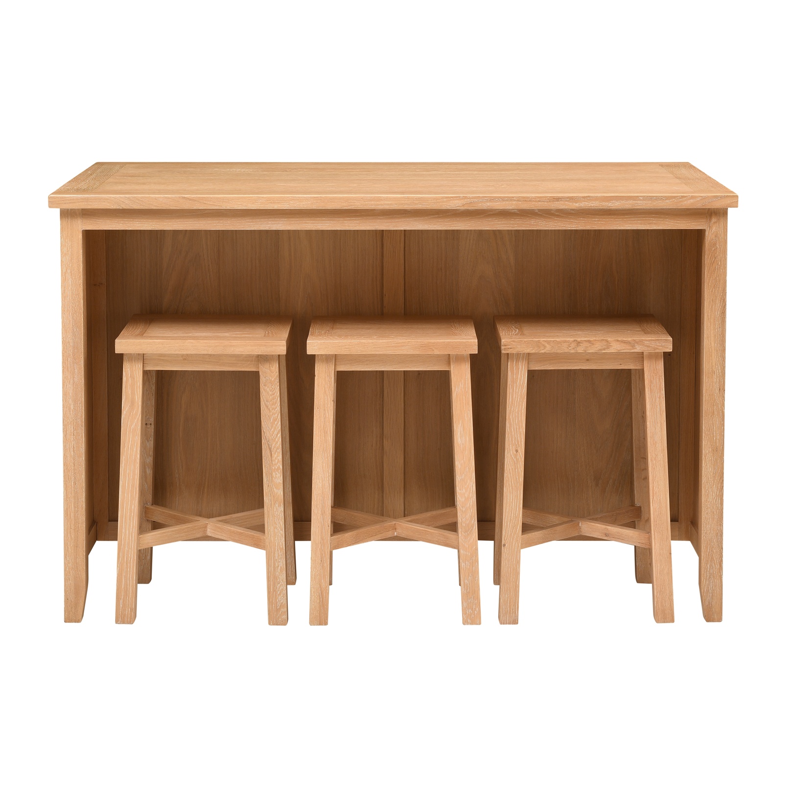 Inglesham Whitewash Oak Breakfast Bar Island and Stools Set