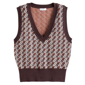 Jacquard Knit Tank Top with V-Neck