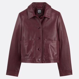 Abella Signature Short Buttoned Jacket In Leather £269.99 Burgundy By La Redoute