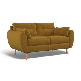 Ada Scandi Buttoned Velvet 2 Seater Sofa with Light Wood Legs