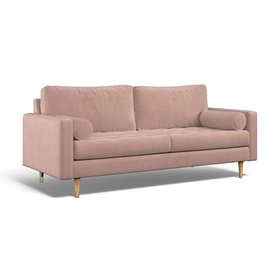 Coco Mid-Century Velvet 3 Seater Sofa with Light Wood Legs
