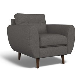 Ada Scandi Buttoned Soft Woven Armchair with Dark Wood Legs