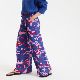 Printed Wide Leg Trousers With Pleats