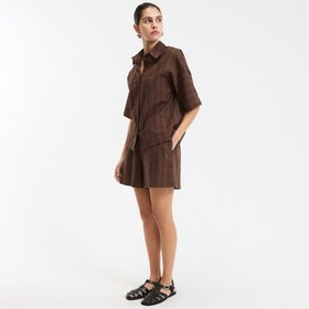Shorts in Broderie Anglaise with Elasticated Waistband, Brown