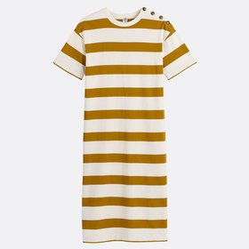 Striped Maxi Dress with Shoulder Buttons, Short Sleeves