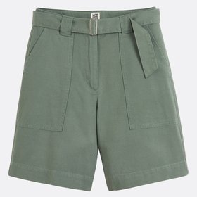 Belted Cargo Bermuda Shorts in Lyocell and Cotton
