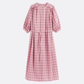 Checked 3/4 Length Sleeve Maxi Dress