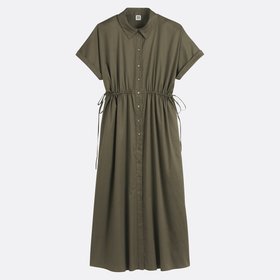 Maxi Dress Tightened At The Waist, Shirt Collar