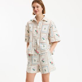 Openwork Embroidered Shirt with Short Sleeves