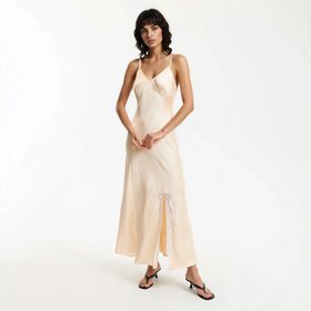 Satin Maxi Dress with Shoestring Straps
