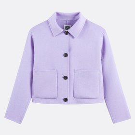 Wool Blend Short Coat with Button Fastening