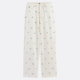 Wide Leg Jeans with Floral Embroidery